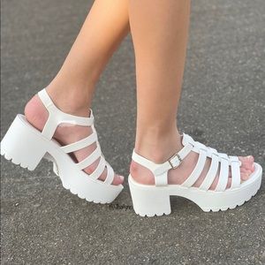 Snake print lug sole chunky heel sandal